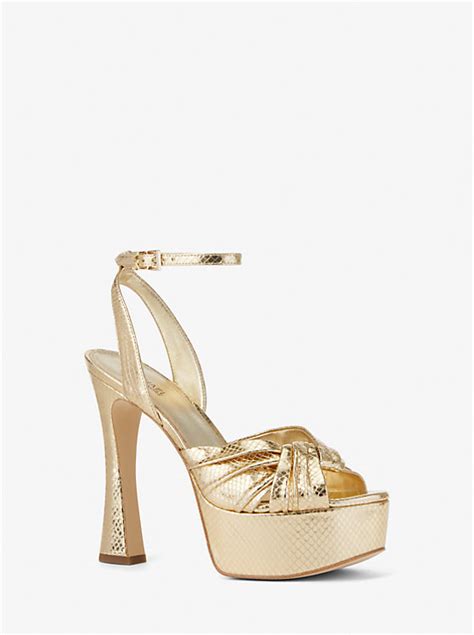 Selena Metallic Snake Embossed Leather Platform Sandal